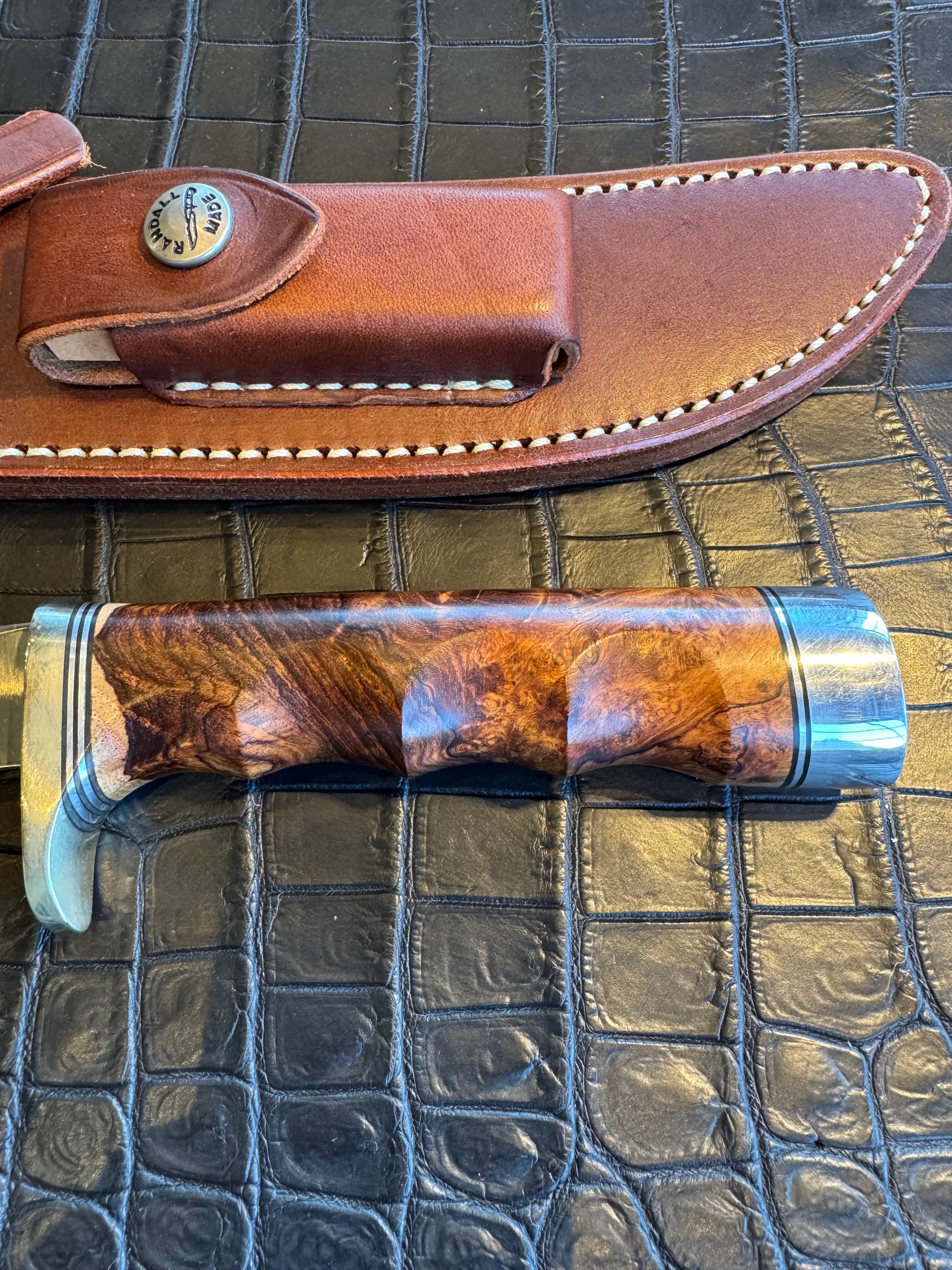 New Randall Knife 4-7 Nickel Silver Hilt Honduran Rosewood Burl Carbon Steel