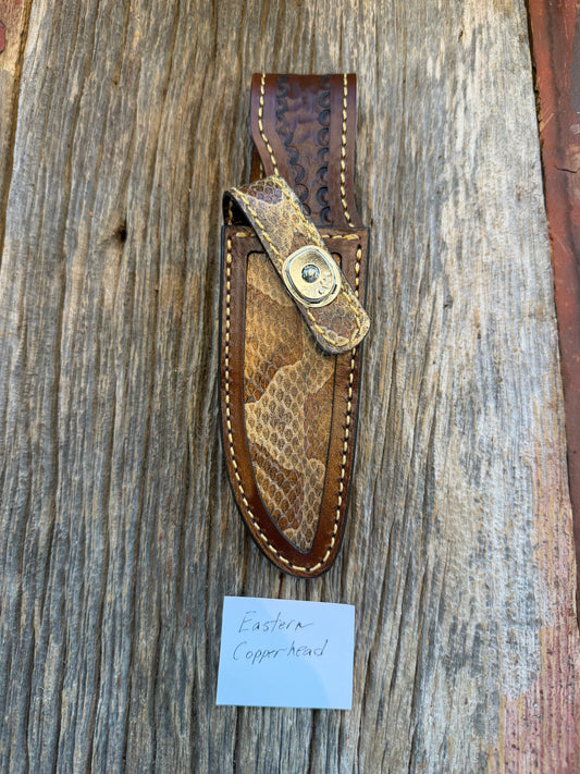 Randall Model 28 Sheath in Exotic Eastern Copperhead from Treeman Sheaths. Stunning colors and pattern.