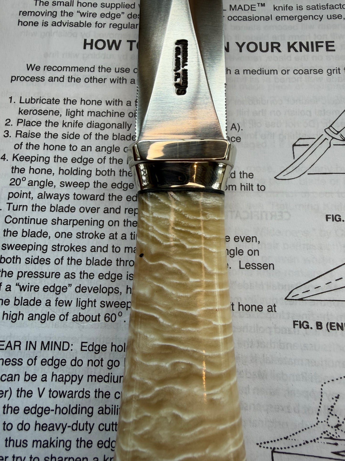 New Randall Model “Gambler” 4 Inch in Musk OX, Nickel collar and rounded  butt cap. Stainless blade.