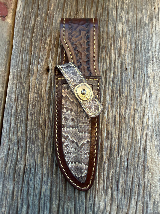Randall Model 23 Sheath in Exotic and rare Southern Water Moccasin from Treeman Sheaths. Stunning colors and pattern.