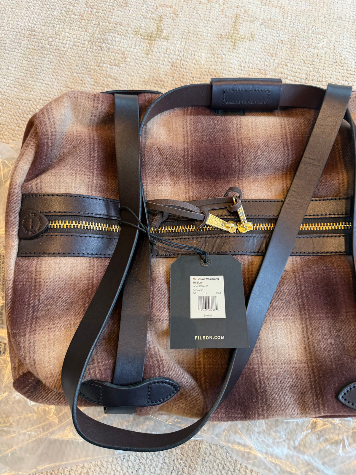 Rare Filson Mackinaw Wool Duffle Medium Brown Tan Ombre Wool and Leather NWT Made in USA - 20286180