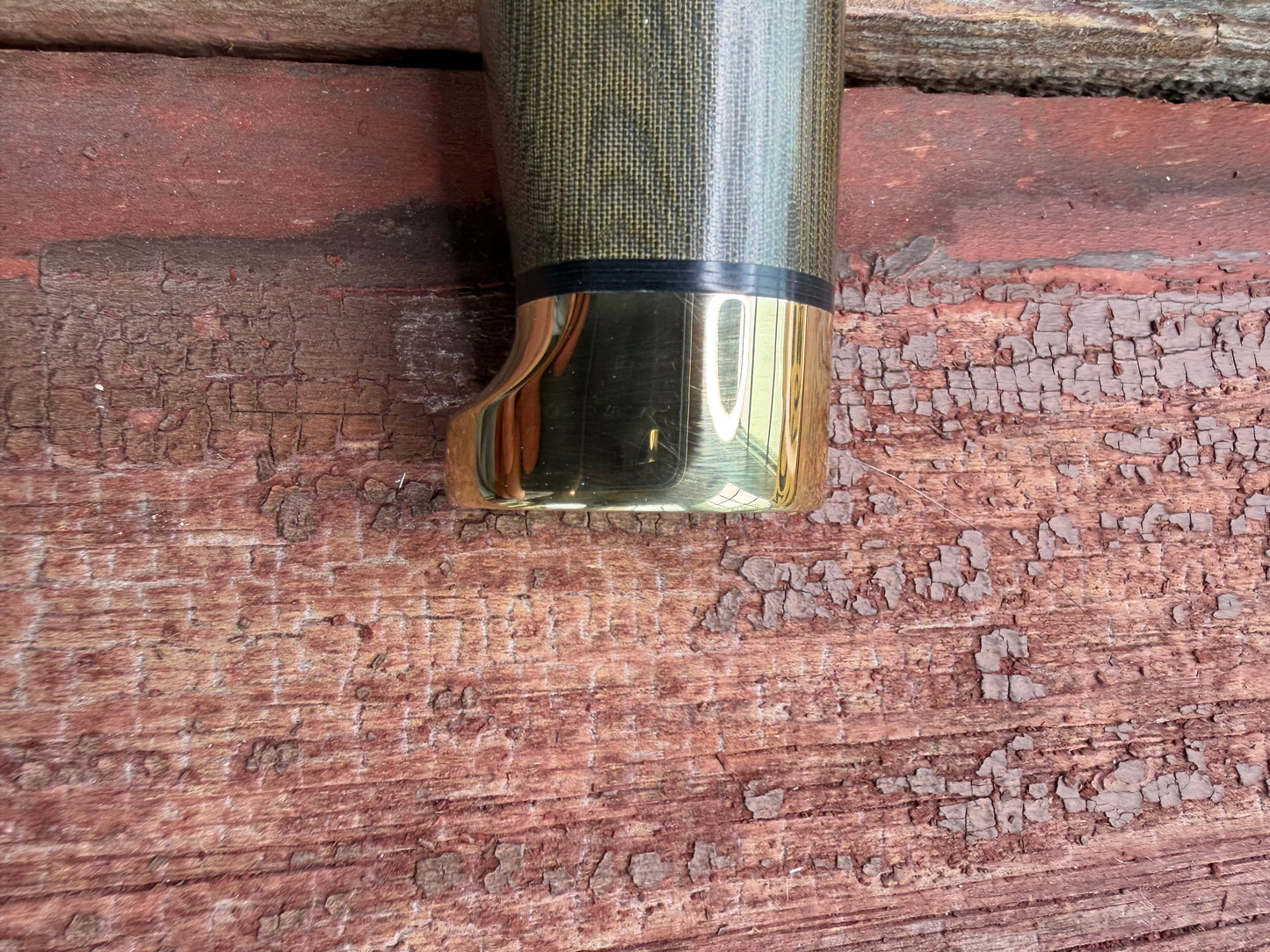 New in Paper Randall Made Knife Model 1-7 Green Micarta handle, Stainless, brass Double Hilt, Brass Crows beak butt cap, lanyard, Sawteeth, single black spacer…loaded!!