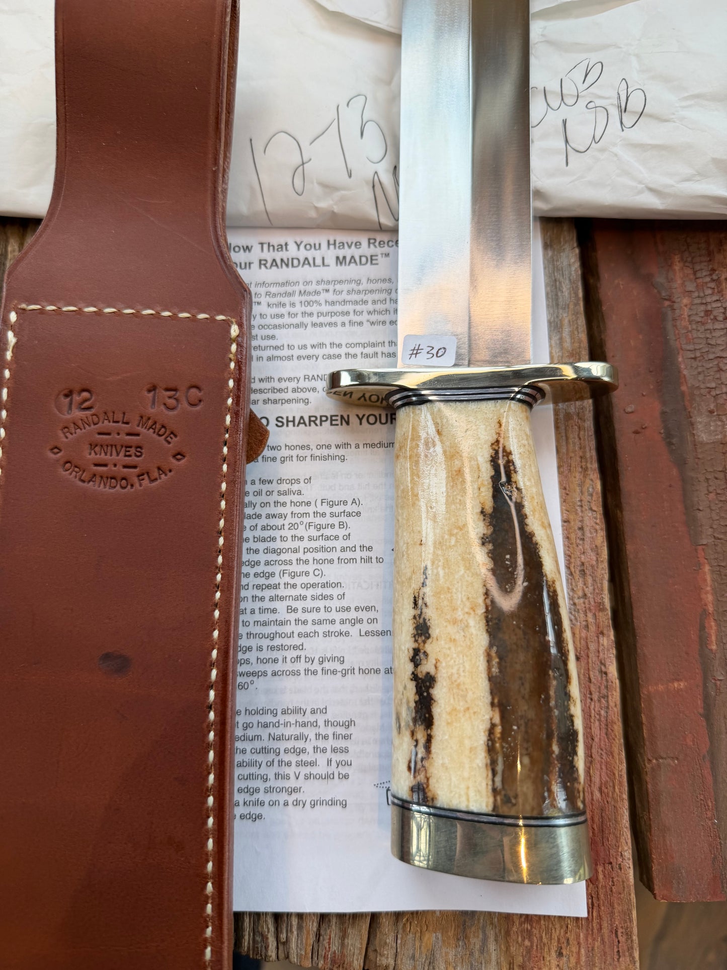 New in Paper Randall Model 12-13 Thorp in a Huge piece of Fossil Walrus Ivory. Nickel Silver Hilt and Butt cap.