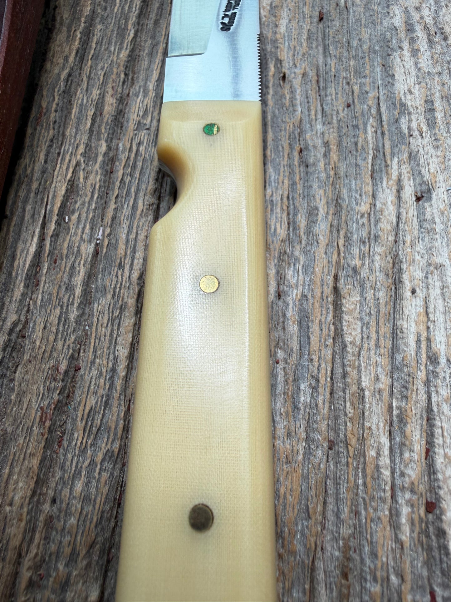 Nice rare Randall Knife Model 10-5 Fisherman in dealer supplied None Linen Micarta handle. Stainless Blade