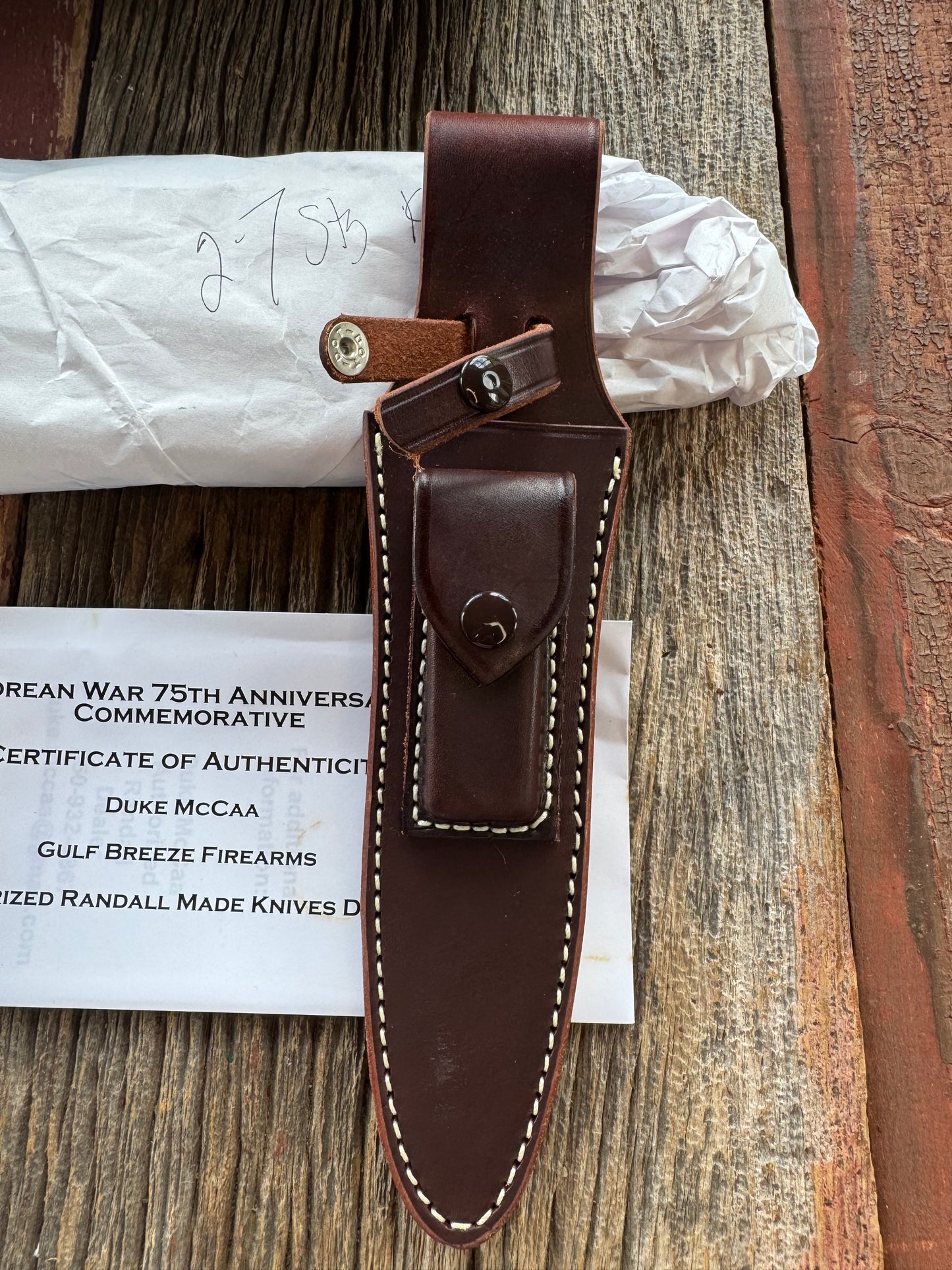 New in Paper Randall Knife Model 2-7 Korean War Commemorative 1 of 50 made Stag with finger grooves.