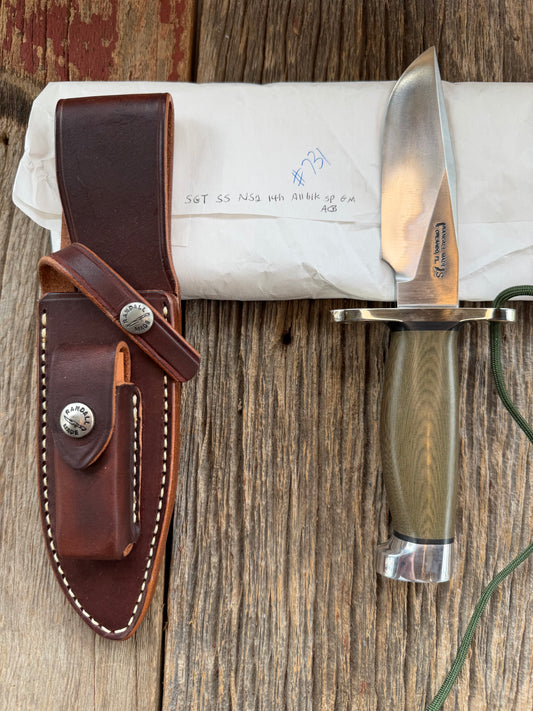 New Paper Randall Made Knife Model Sergeant Green Micarta Stainless Nickel Hilt