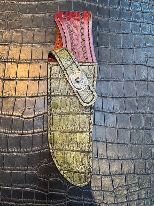 Randall Model 3-5 Exotic Sheath in Army Green Crocodile by Treeman.