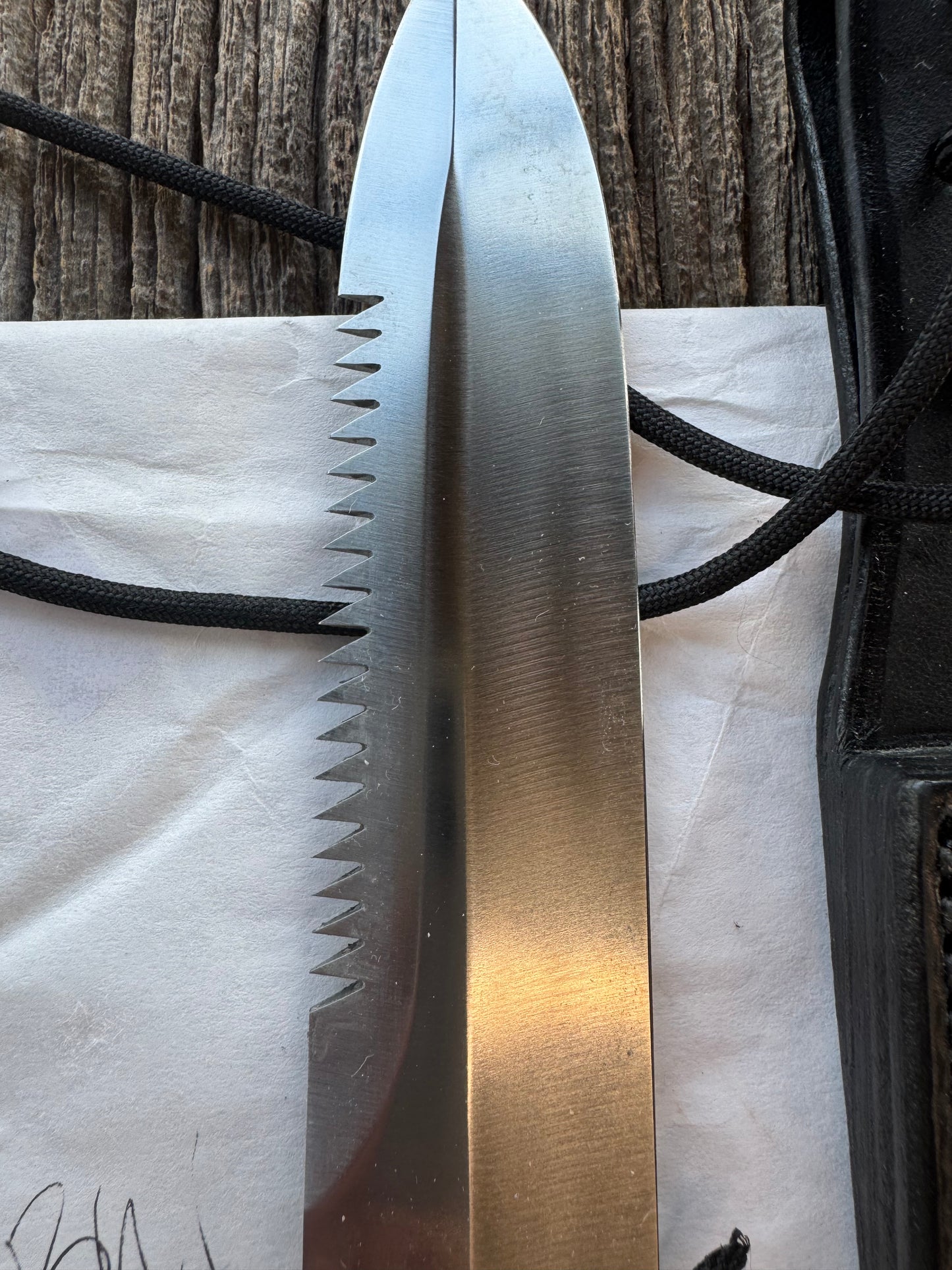 New in Paper Randall Knife Model 14 CDT Black Micarta Brass Hilt Full Tang Stainless, Sawteeth, black sheath.