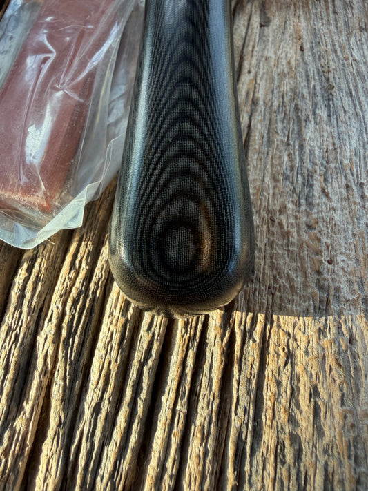 New in Paper Randall Model 24 Guardian in Black Micarta Nickel hilt, Stainless, red white blue spacers.