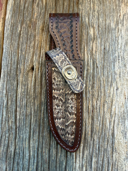 Randall Model 23 Sheath in Exotic Southern Water Moccasin from Treeman Sheaths. Stunning colors and pattern.
