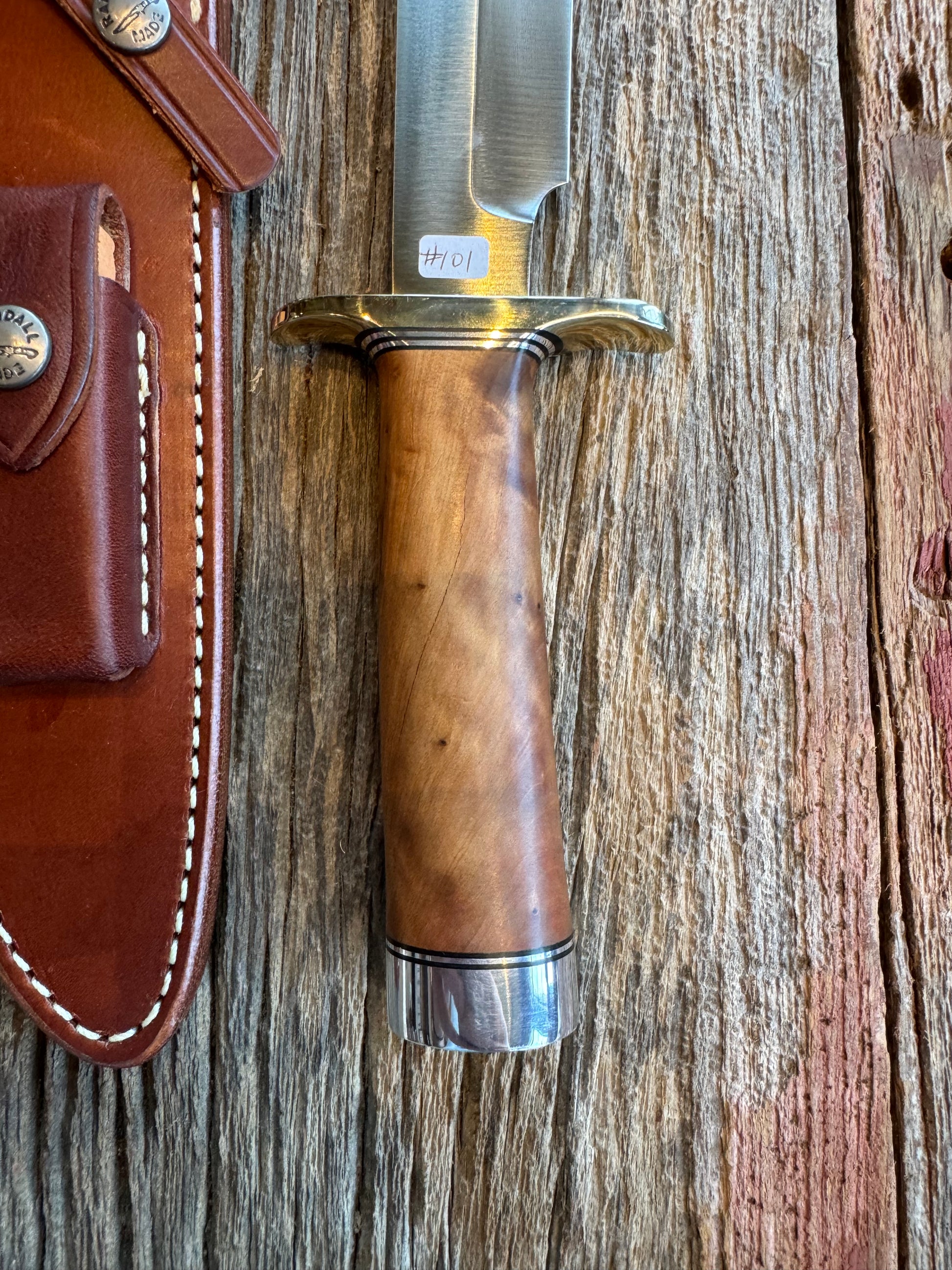 Nice Randall Knife Model 14-7 1/2 Thuya Burl Nickel Silver Hilt, Stainless Steel Blade