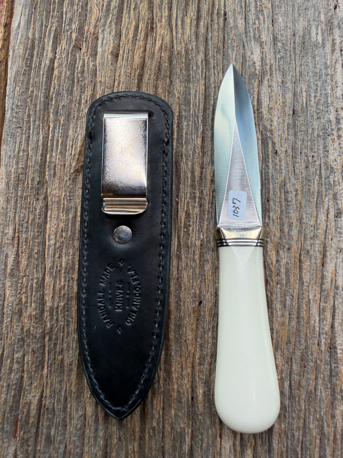 Nice Randall Model “Gambler” 4 Inch in Ivorite Nickel hilt, Stainless, black and aluminum spacers.