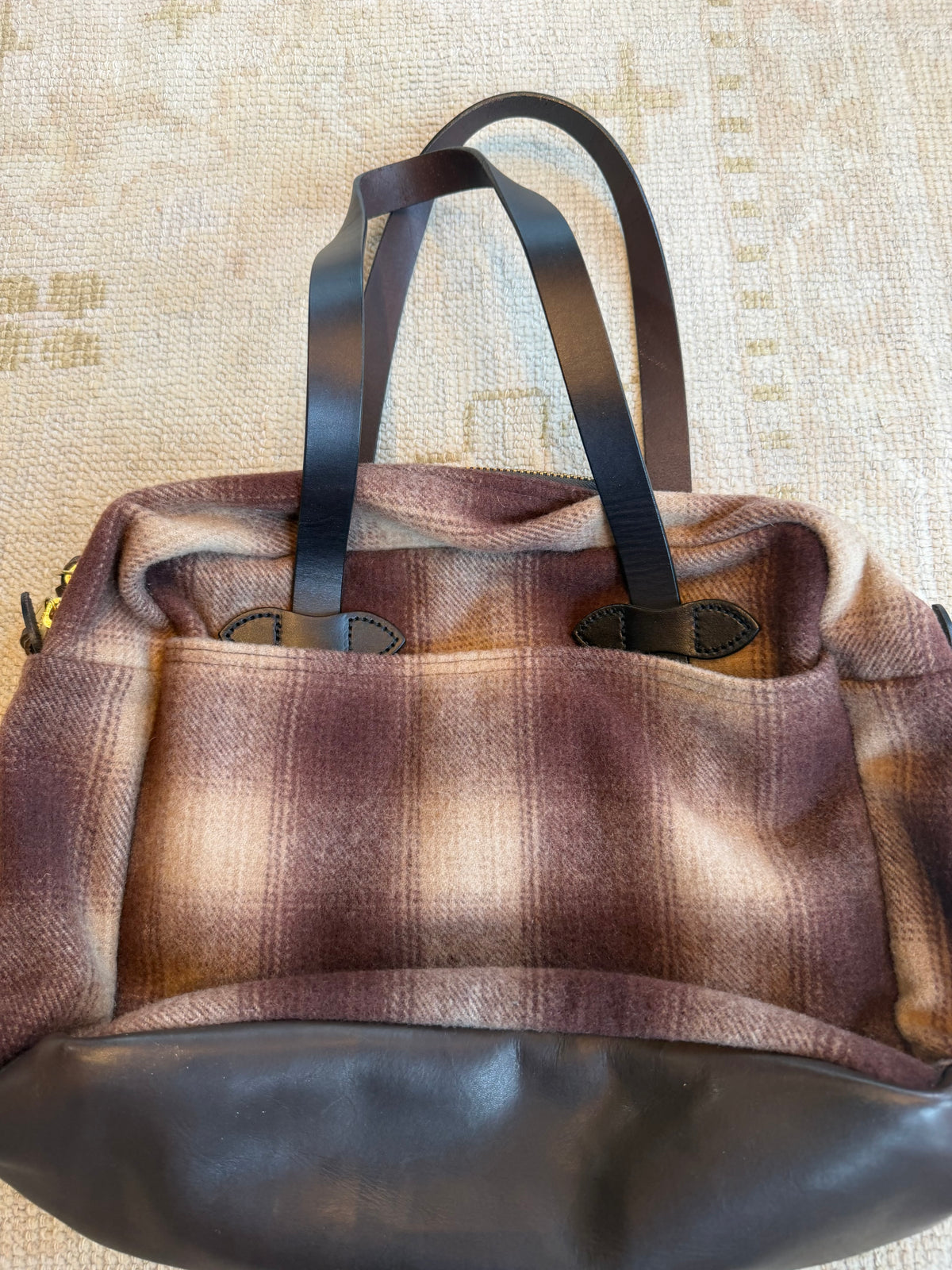 Rare NWT Filson Mackinaw Wool Tote Bag With Zipper 20286169 USA Leather Brown Tan Ombre