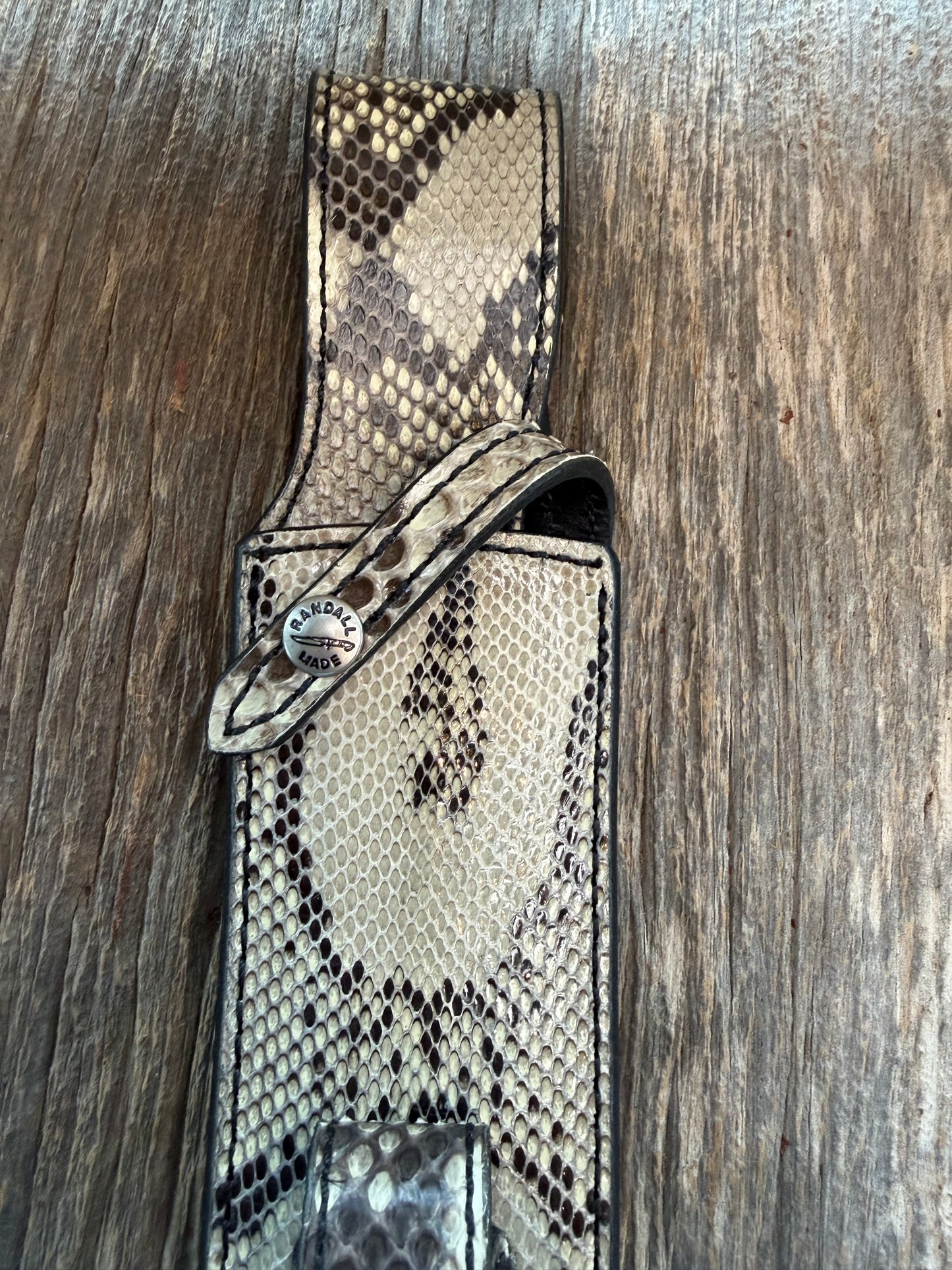 New Randall Model 12-13 Thorp Sheath in Exotic Black and White Python double sided (very rare) Custom Made at Sullivan’s by Gutcher.