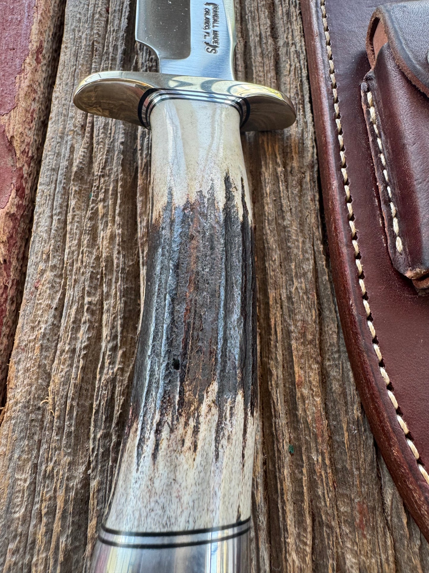 New in paper Randall Model 1-8 with shop Stag. Nickel silver Hilt and Aluminum Butt cap.