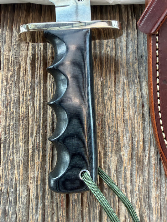 New Randall Knife Model 15 Airman Stainless Steel, Black Micarta, finger grooves.