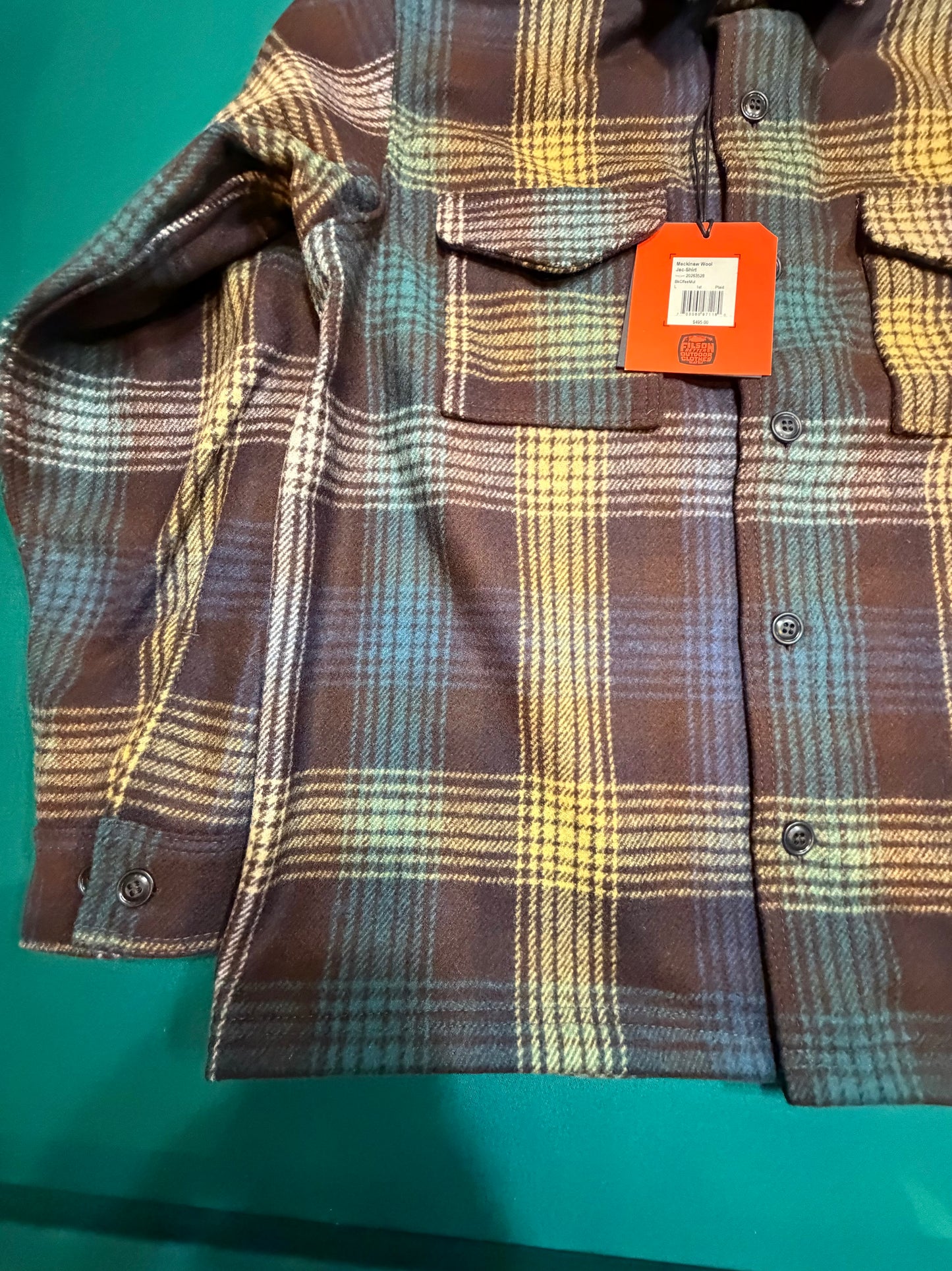 Filson Mackinaw Wool Jac Shirt New Black Coffee Large Heavy 24oz Wool USA Made