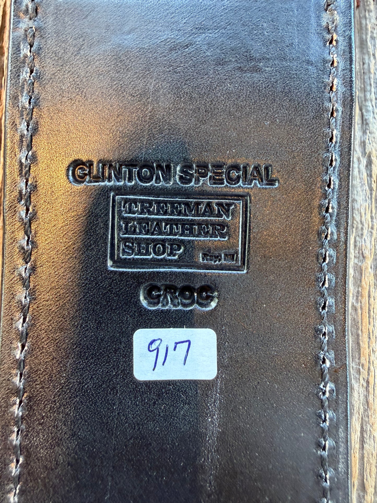 New Randall Model Clinton Special Sheath in Exotic Black/Grey Matte Crocodile from Treeman with the newest Black Canteen snap.