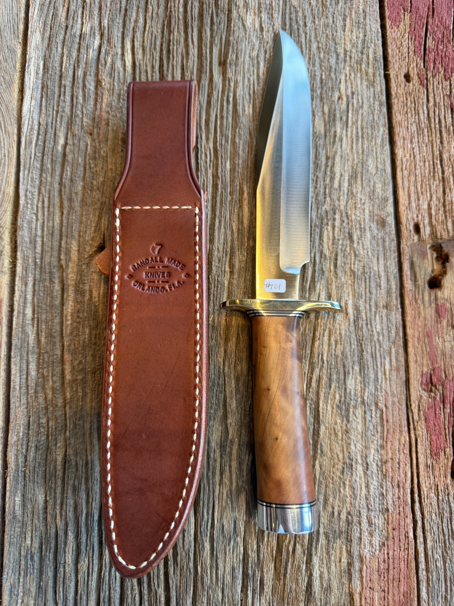 Nice Randall Knife Model 14-7 1/2 Thuya Burl Nickel Silver Hilt, Stainless Steel Blade