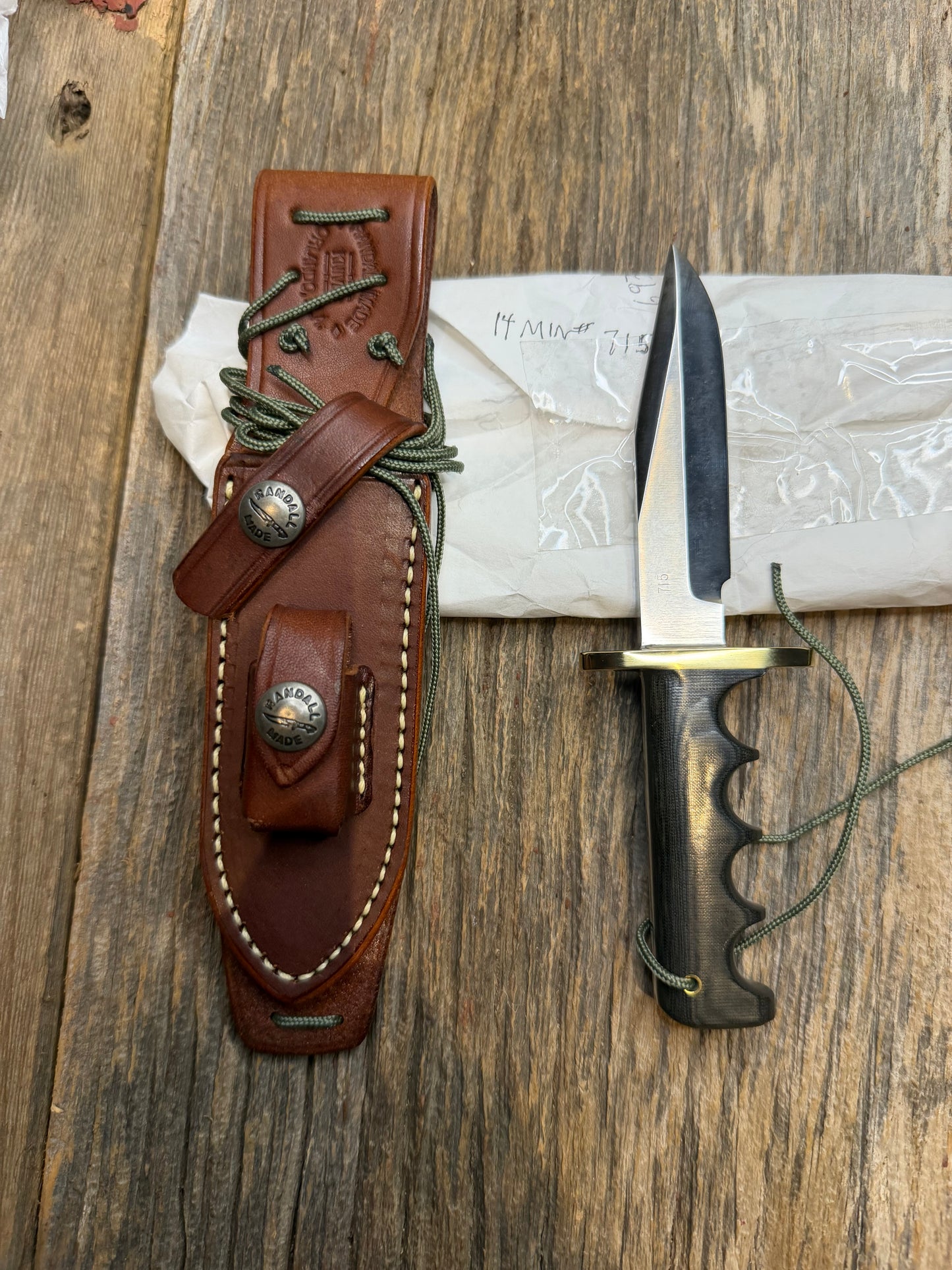 New Paper Randall Made Knife Mini Model 14 Attack Knife Black Micarta SN # 414