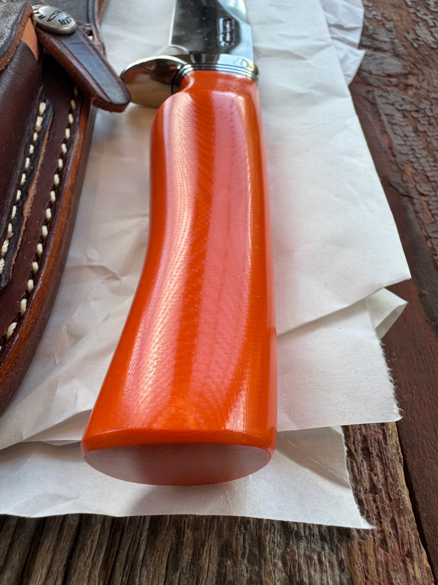 New in Paper Randall Knife Model Combat Companion Orange G10 Handle Stainless Steel, NSH Nickel Silver Single Hilt.