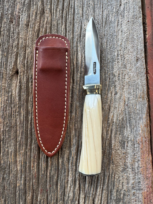 Rare Randall Model Gambler in Beautiful Spiraled Narwal, Nickel Silver collar and butt plate. Stainless steel, Stunning and rare.