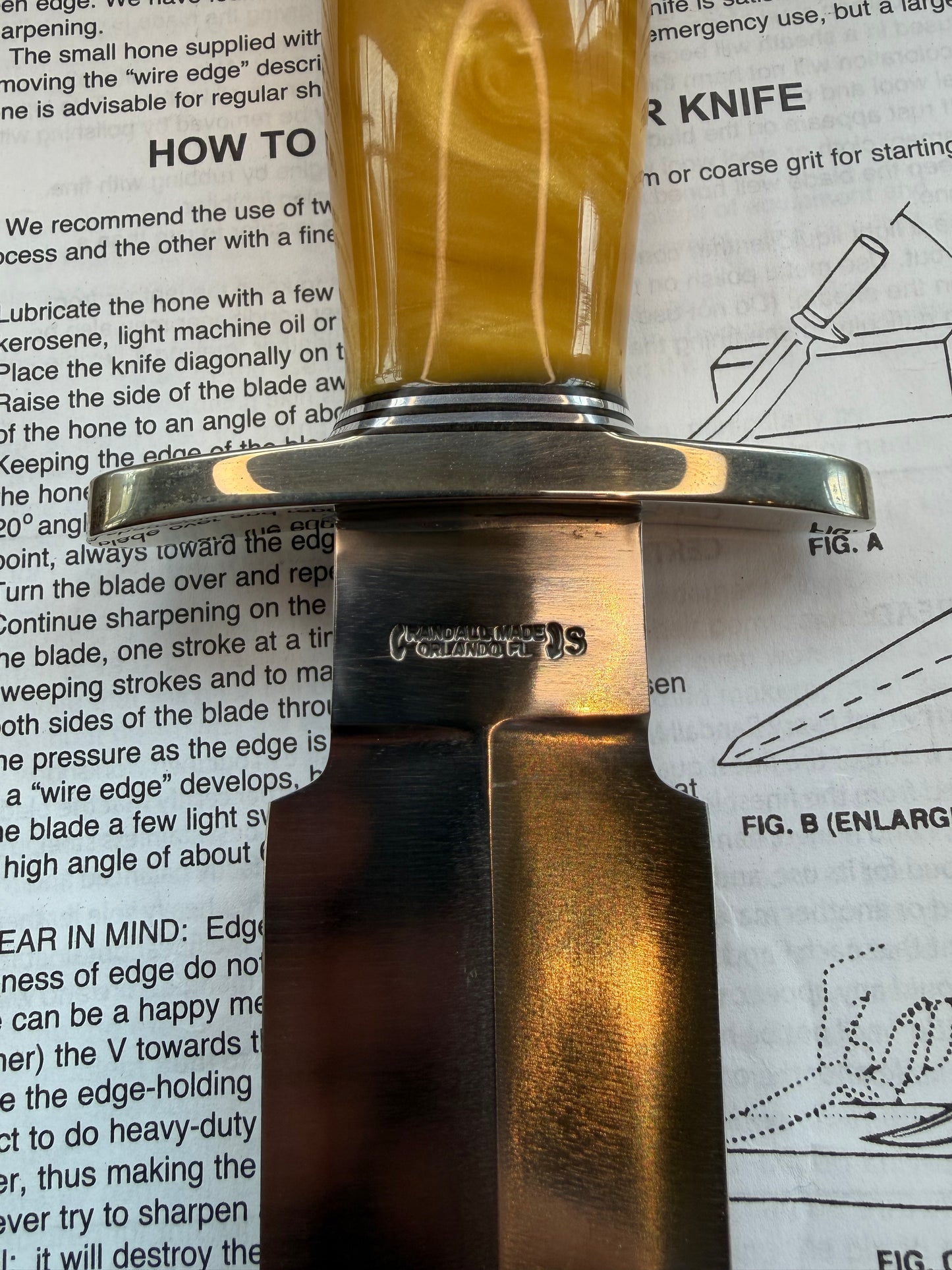 Randall Knife Model Clinton Special in Irradesent Poly Pearl, Stainless Steel, NSH and  Durilium Butt cap .