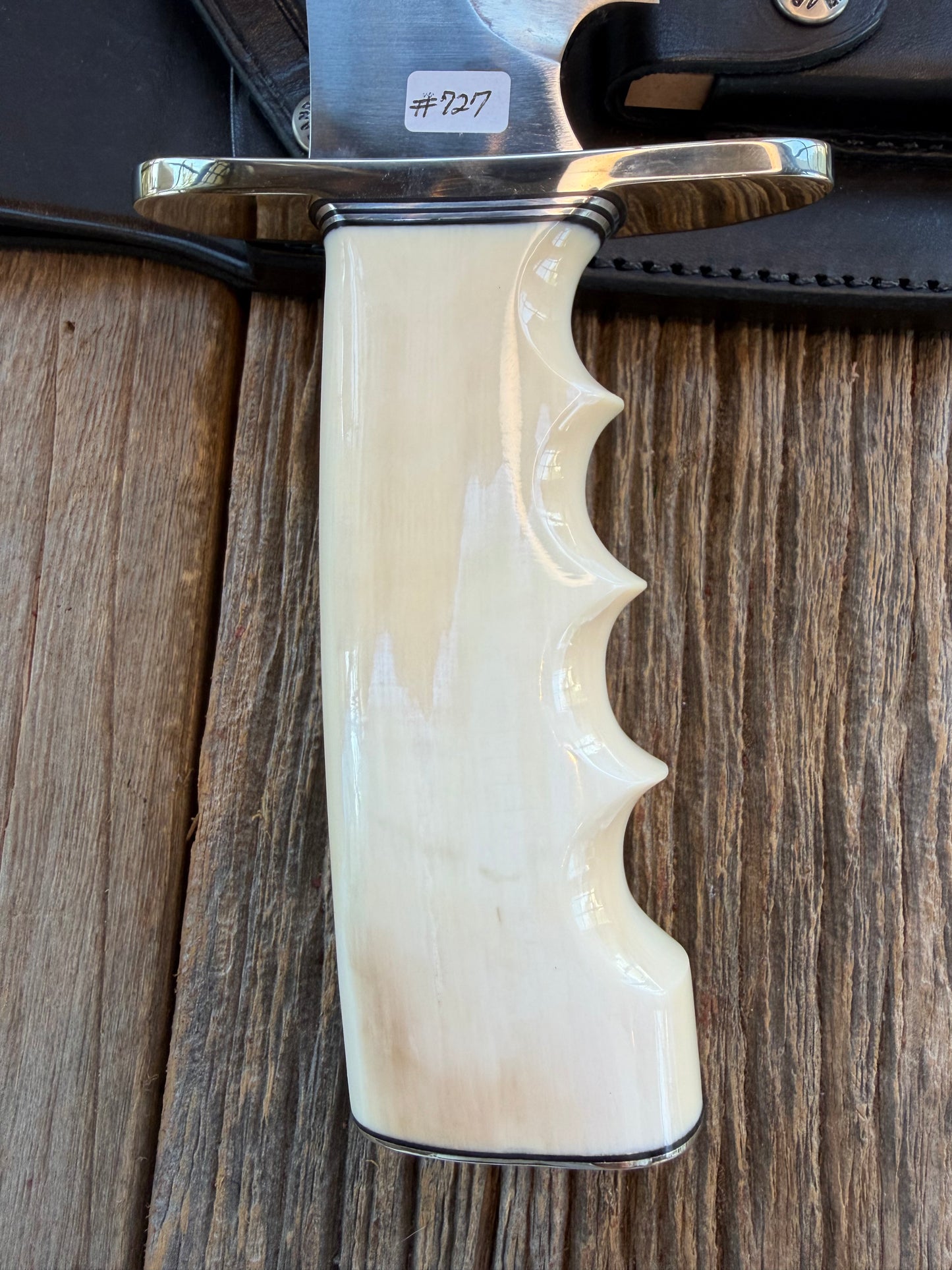 New in Paper Randall Model 12-11 Dealer Special Large Sasquatch Huge piece of Pearly White Fossil walrus Ivory, Finger Groves , # 1134 Nickel Silver Hilt and butt cap.