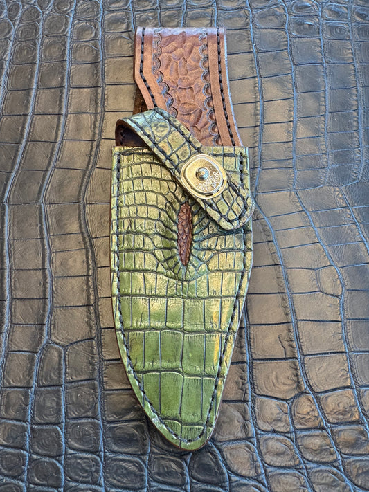 Randall Model 19-5 Exotic Army Green Crocodile Anus Sheath from Treeman.
