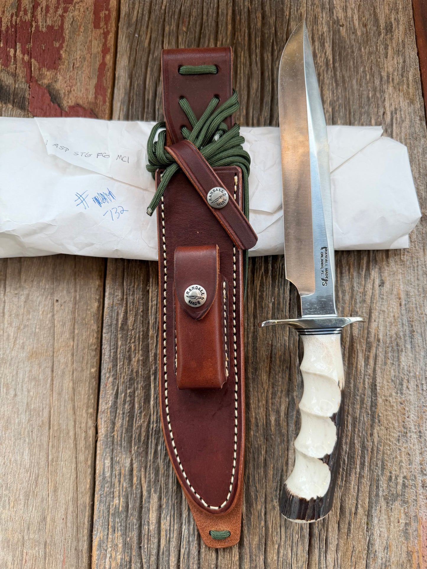 New in Paper Randall Made Knife Model 1-8 Stag Finger Grooves Stainless Nickel Hilt