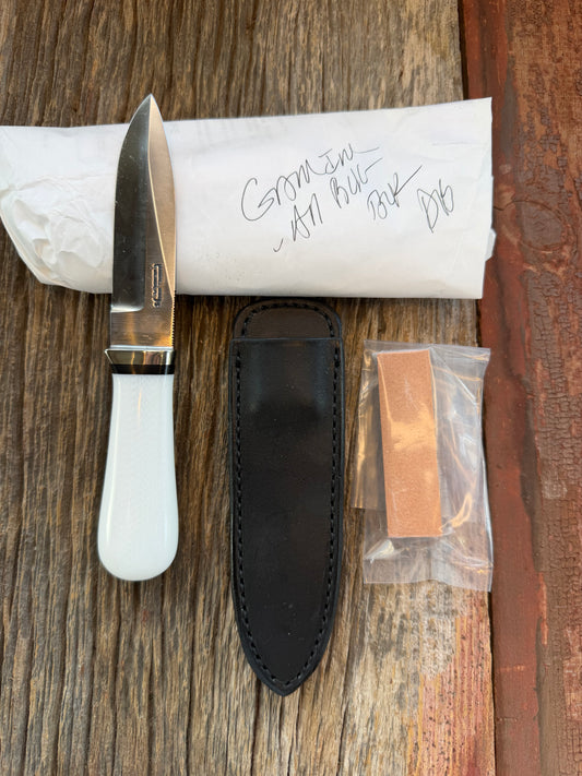 New in Paper Randall Model “Gambler” 4 Inch in Ivorite Nickel hilt, Stainless, black single spacer.