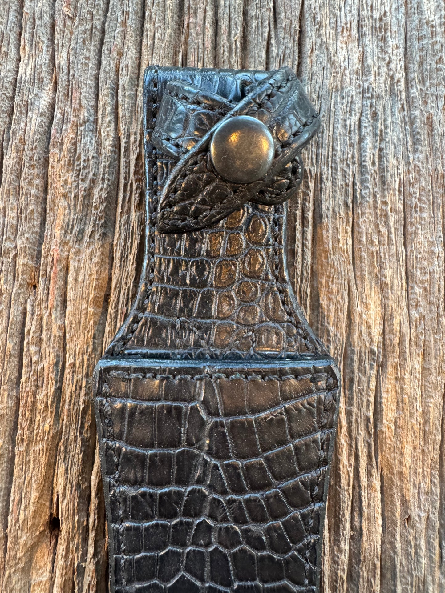 New Randall Model 1-8 or 2-8 Sheath in Exotic Black Natural Croc with full belt loop, back and front and loop in Black Croc( very rare) Custom Made at Sullivan’s by Gutcher.