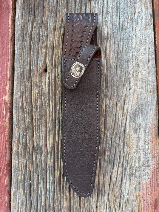 Randall Model 1-8 Sheath in Exotic Cape Buffalo in Dark Brown Leather from Treeman.