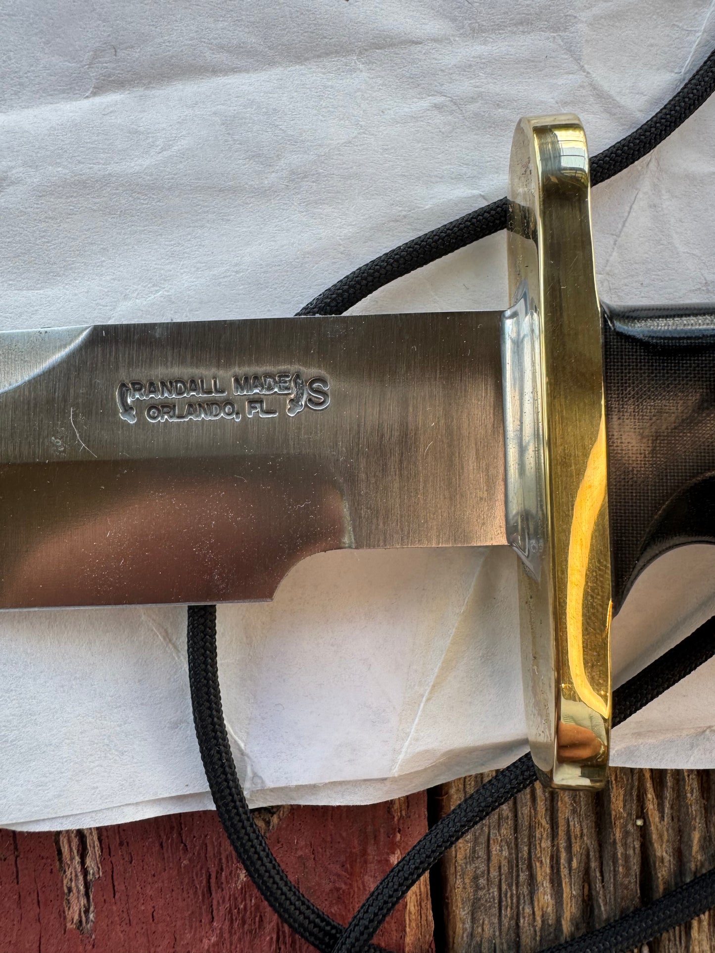 New in Paper Randall Knife Model 14 CDT Black Micarta Brass Hilt Full Tang Stainless, Sawteeth, black sheath.