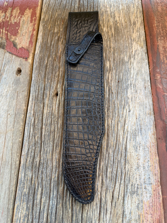 New Randall Model Confederate Sheath in Exotic Black Crocodile from Treeman. Black canteen Snap .. Johnny Cash Style … All Black.