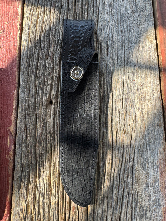 Randall Model 1-8 Sheath in Exotic Sueded Black Hippo by Treeman.