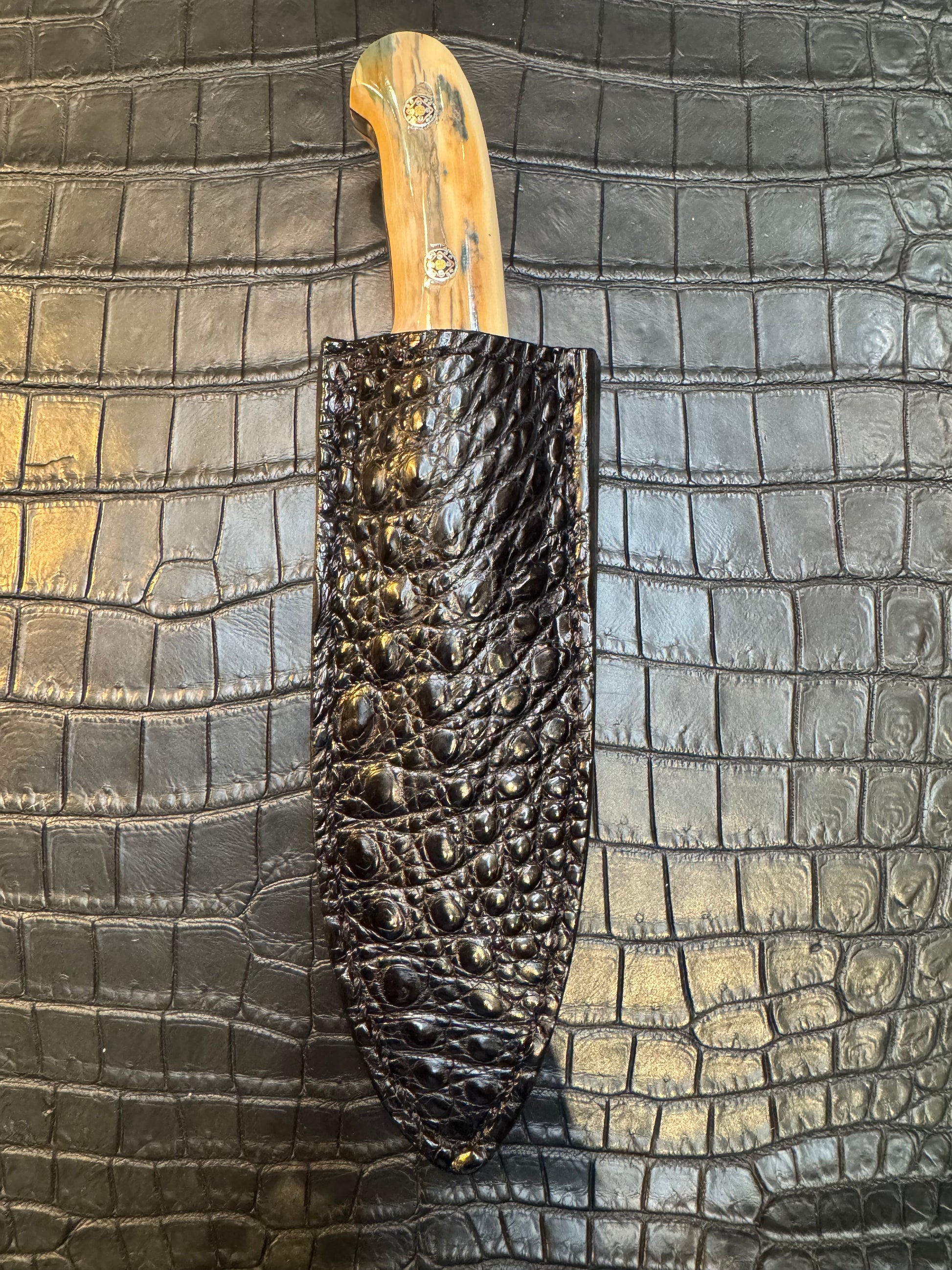 Randall Model Tri Athlete Sheath with Scales Added in Exotic Black Hornback Crocodile by Treeman. (Sheath only)