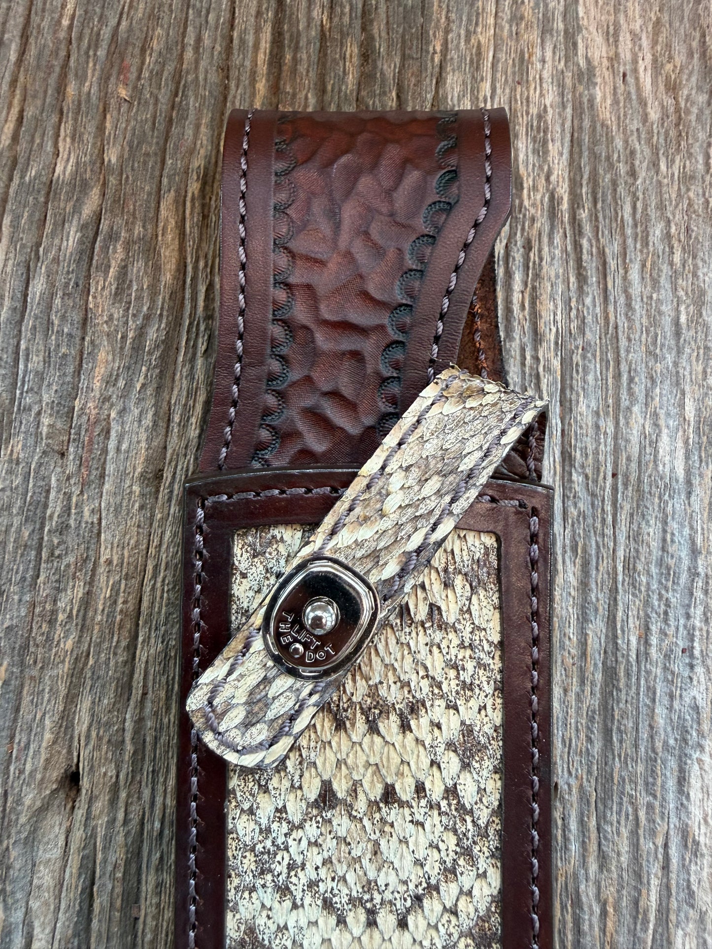 Randall Model 12-9 Sheath in Exotic Eastern Diamondback RattleSnake from Treeman Sheaths.