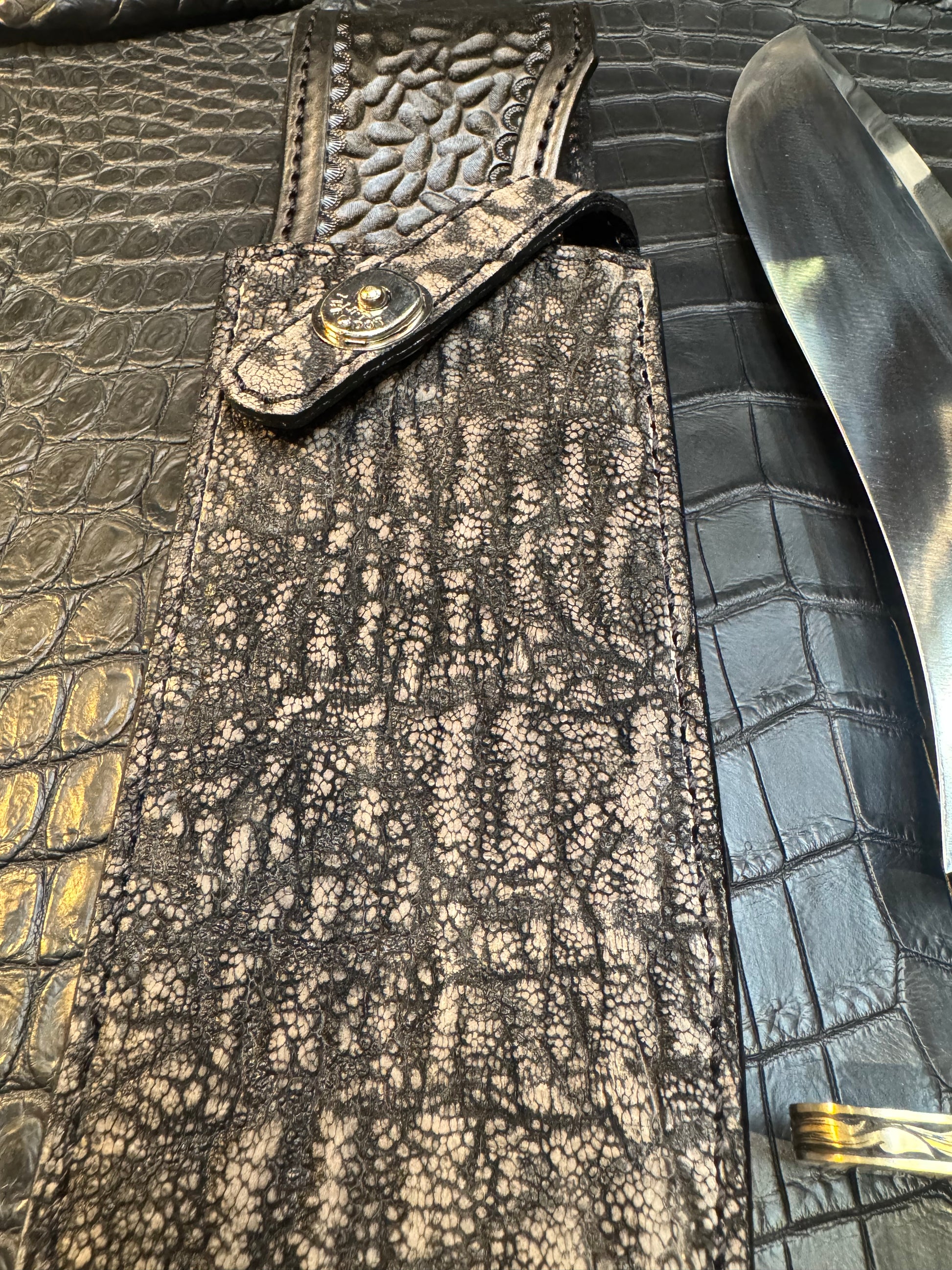 Randall Model 12-11 Large Sasquatch Sheath in Exotic Black Elephant Trunk by Treeman. (Sheath only)