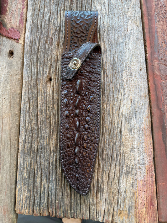 New Randall Model 12-9/14 Grind Sheath in Exotic Brown Snapping Turtle by Treeman. Spiked Dragon tail portion of the turtle.