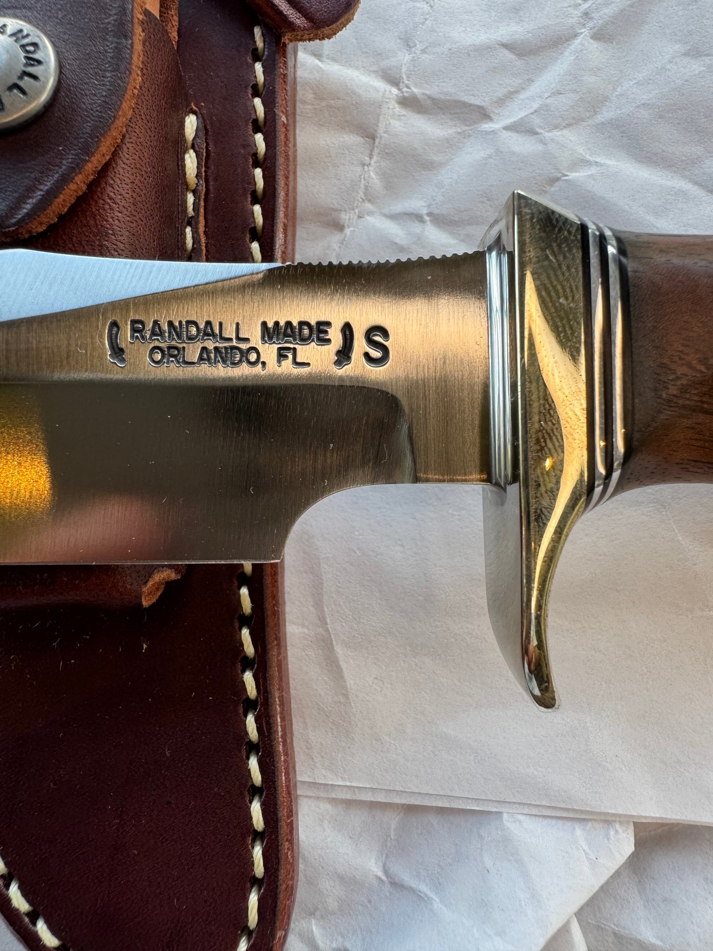 New in Paper Randall Knife Model 12-6 , Thuya wood, NSH , Finger grooves, Stainless