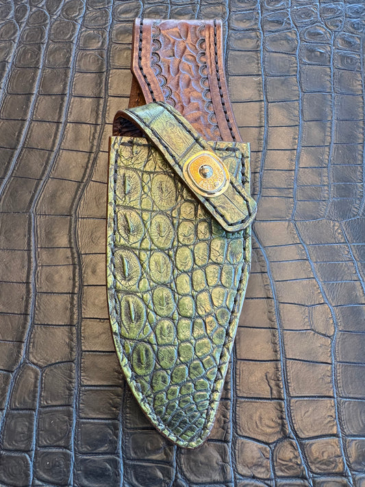 Randall Model 19-5 Exotic Army Green Crocodile Sheath from Treeman.