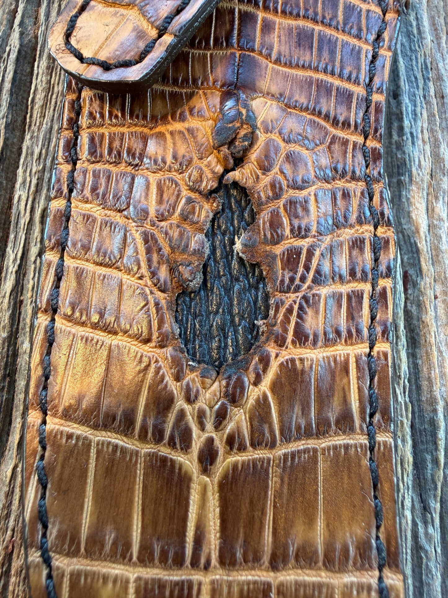 New Randall Model 4-6F Sheath in Exotic Tan Matte Anus Crocodile from Treeman with the newest Black Canteen snap. (Copy)