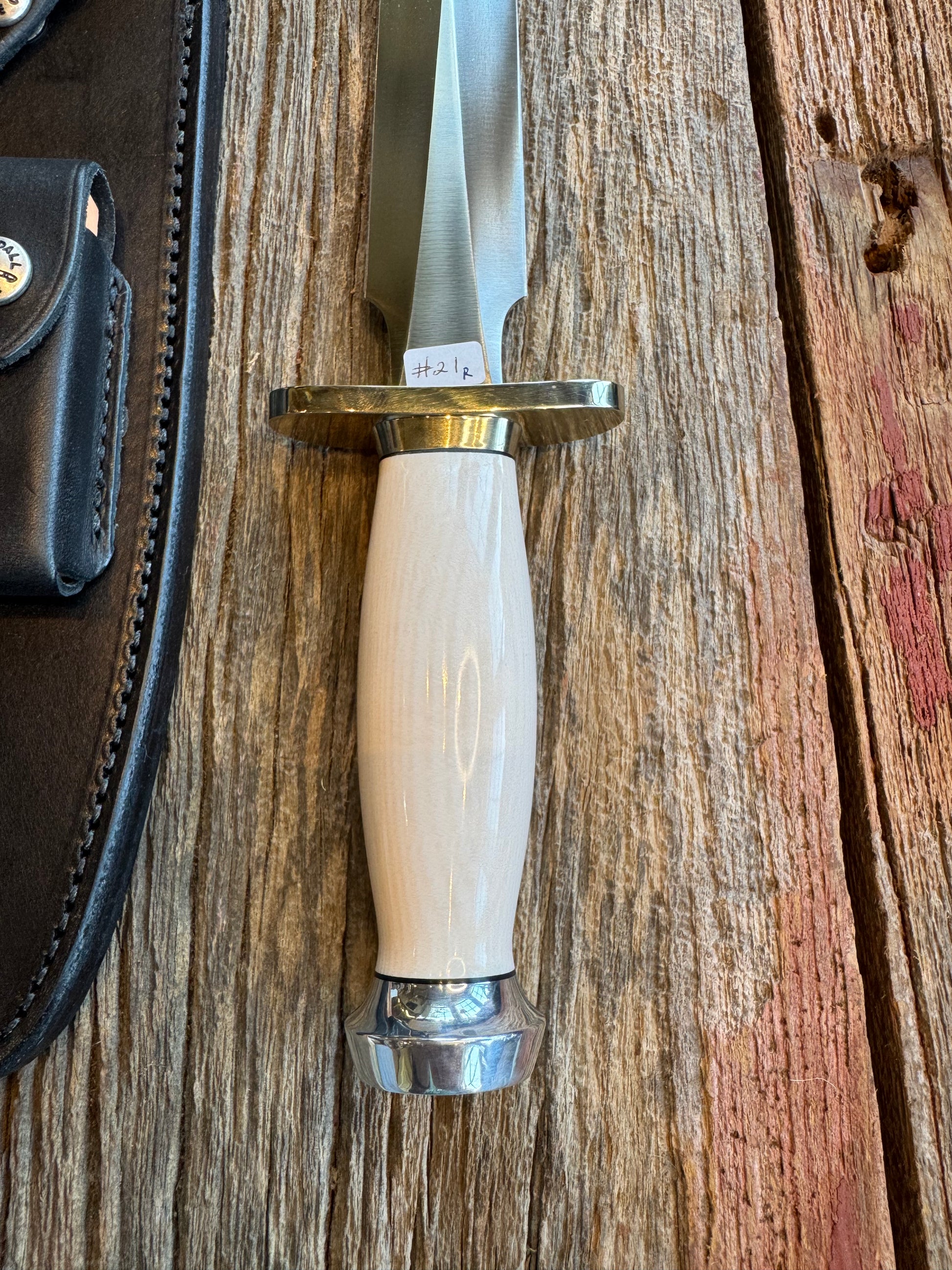New Randall Knife Model 2-8 Warther Resin Ivory. Nickel Silver Hilt plus collar. Stainless Steel Blade, flanged butt cap.