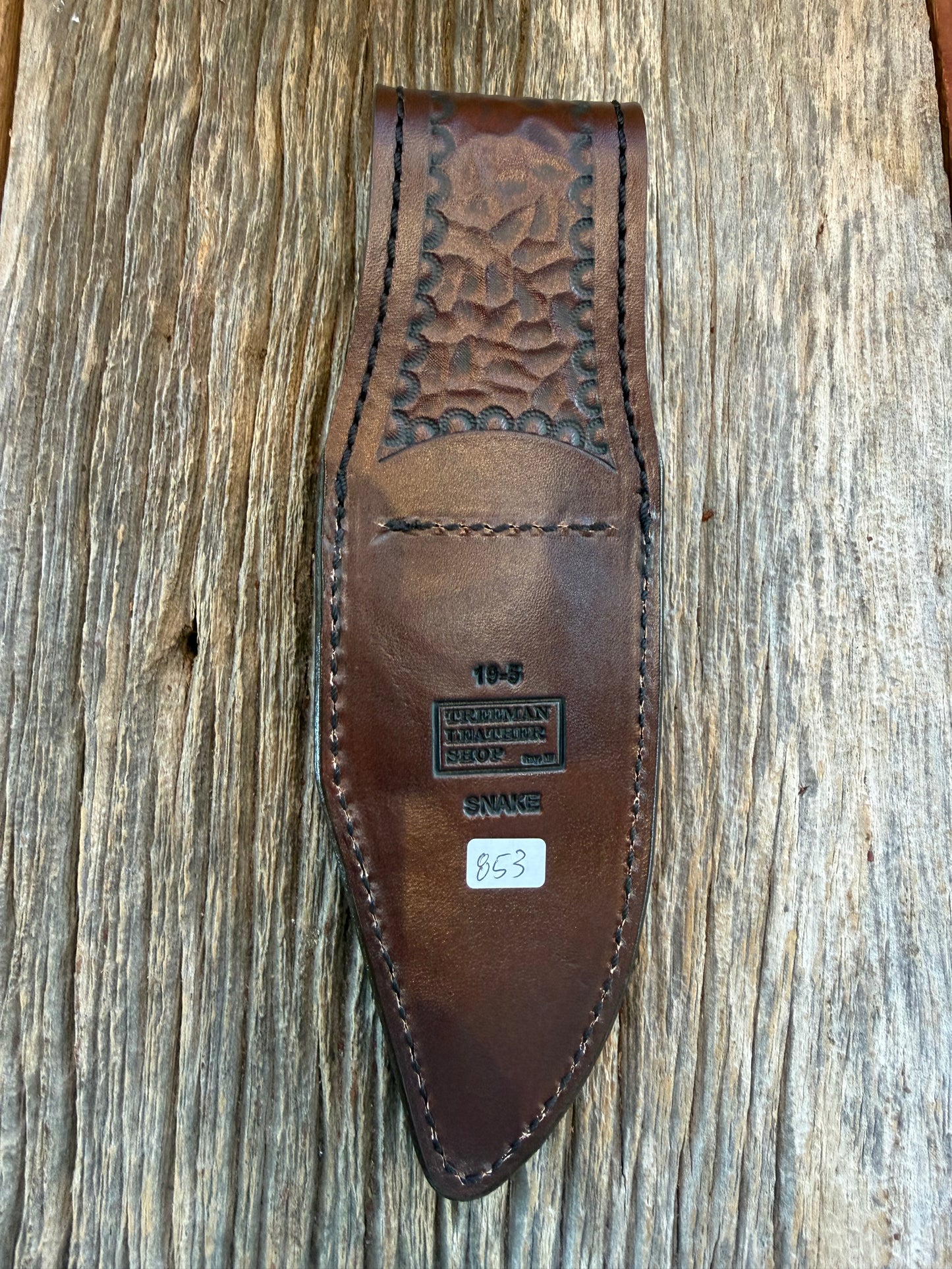 Randall Model 19-5  Sheath in Exotic Prairie RattleSnake from Treeman Sheaths. Tremendous colors on this one.