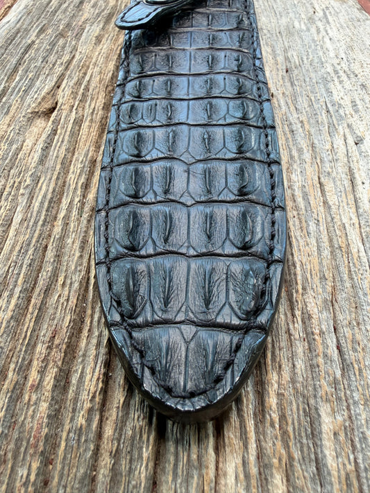 New Randall Model Clinton Special Sheath in Exotic Black Matte Crocodile (Hornback) from Treeman with the newest Black Canteen snap. Killer sheath.