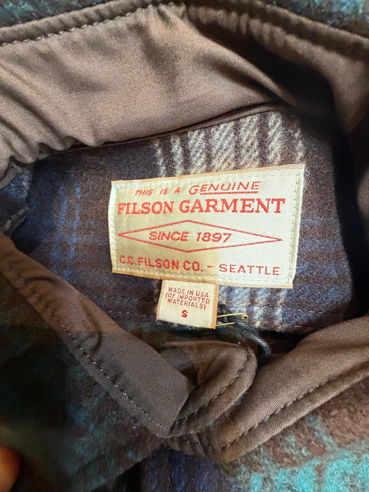 Filson Mackinaw Wool Jac Shirt New Black Coffee Small Heavy 24oz Wool USA Made