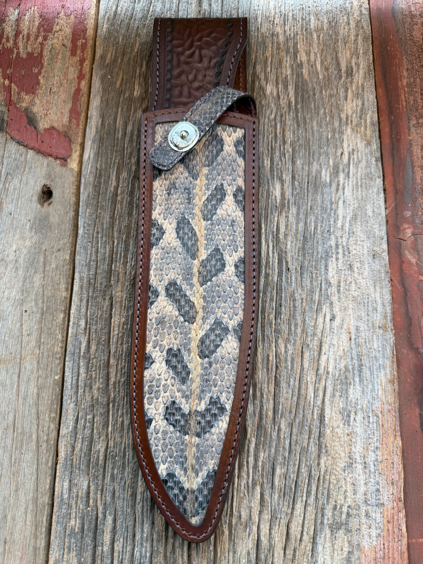 Randall Model 12-11 and 12-8 Large and Small Sasquatch  pair in Exotic Canebreak RattleSnake. An absolute gem 1/1 pair from Treeman Sheaths. Tremendous colors on this one.