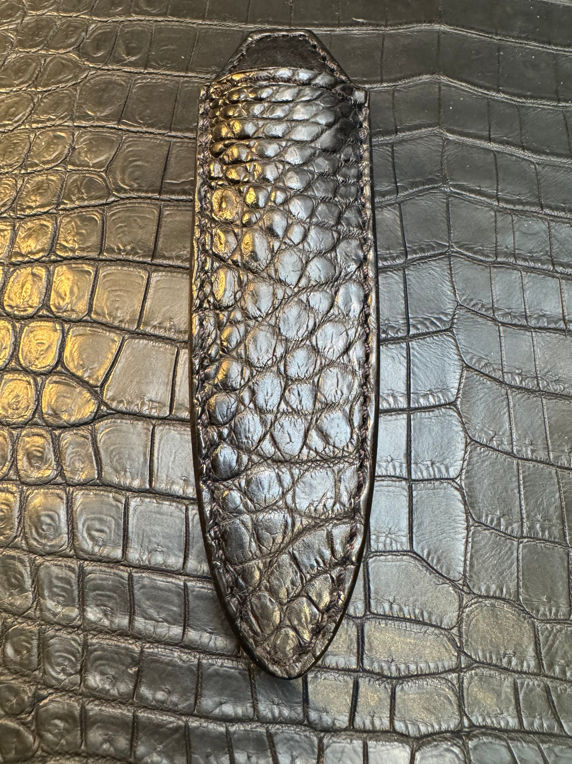 Randall Model 24 “Guardian” Sheath in Exotic Black Crocodile by Treeman. (Sheath only)