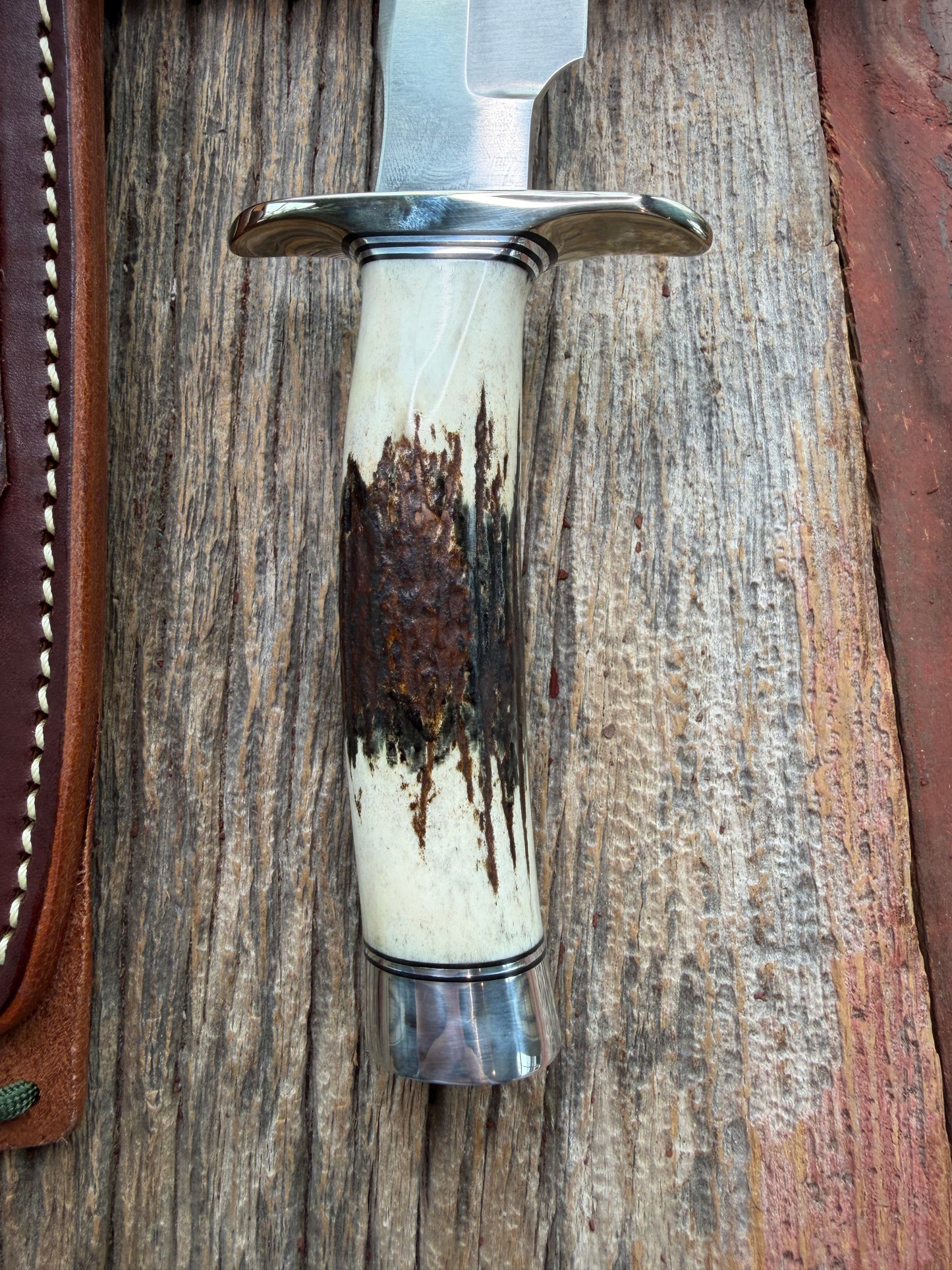 New in Paper Randall Made Knife Model 1-7 Stag , Stainless, Black and Aluminum spacers, Nickel Silver Hilt, Aluminum butt cap.